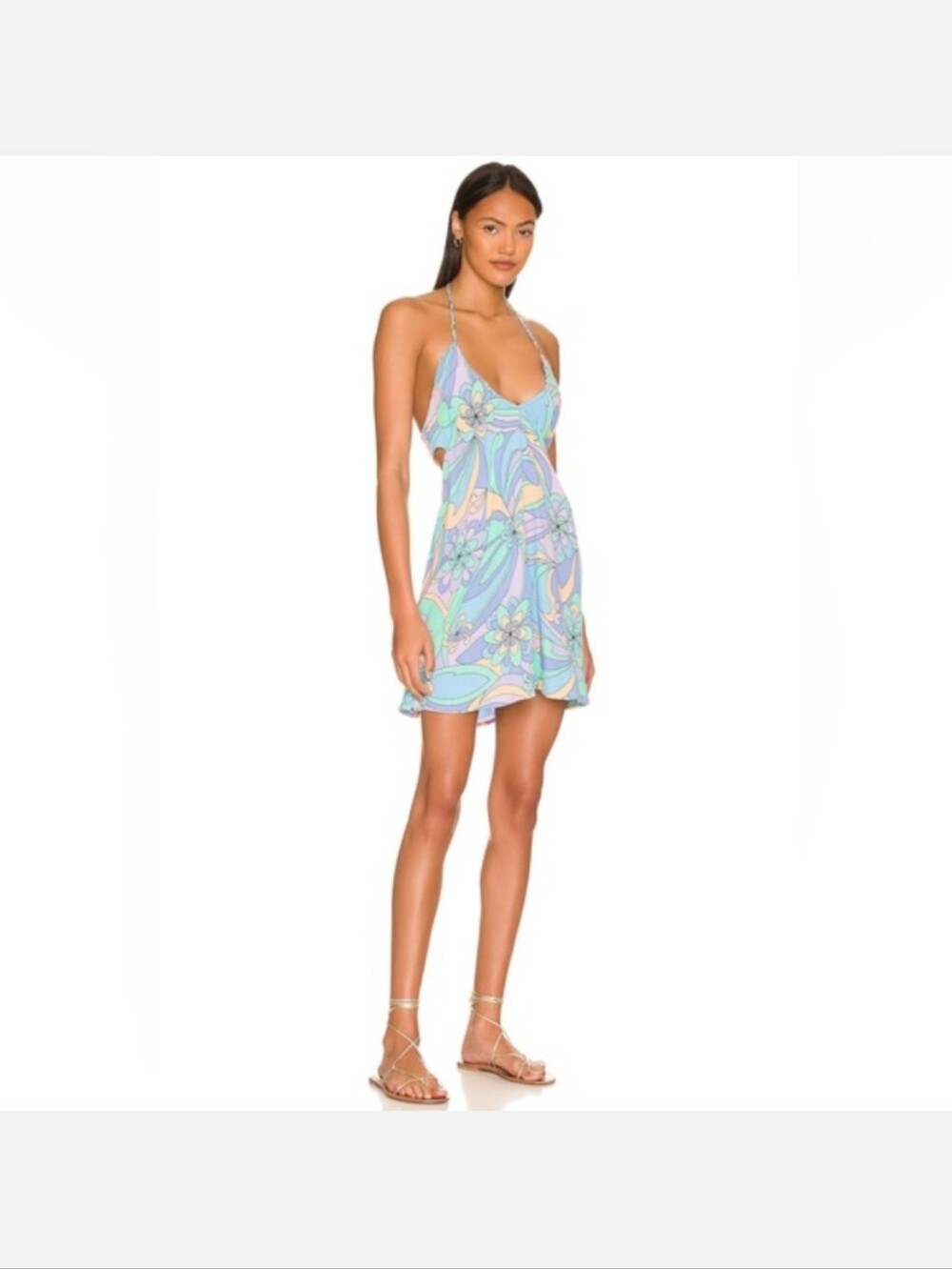Indah Biance Mini Dress Daize Blue Halter Size Medium M Swim Coverup Revolve
